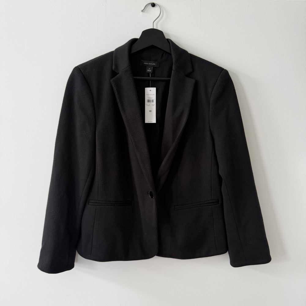 Ann Taylor Womens Black Textured Single Button Blazer Jacket Size 10 NWT